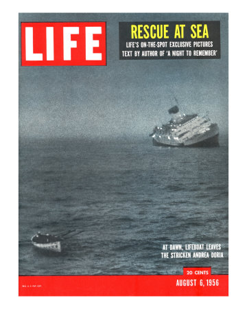 Rescue at Sea, Lifeboat Leaving Sinking Ship Andrea Doria, August 6, 1956