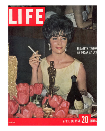 Actress Elizabeth Taylor with her Academy Award at an Oscar Party Following her Win, April 28, 1961