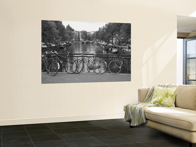 Bicycle Leaning Against a Metal Railing on a Bridge, Amsterdam, Netherlands Posters