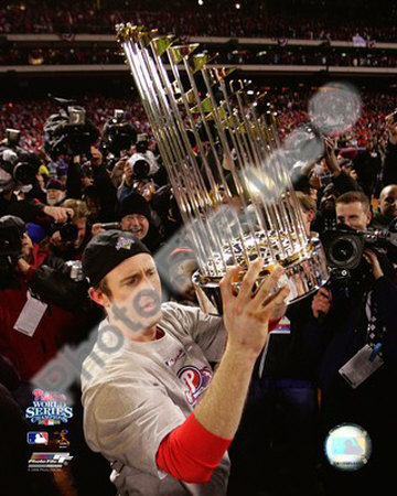 Chase Utley With World Series Trophy