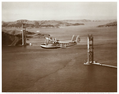 Sikorsky S-42 through the Golden Gate under Construction, San Francisco, 1935