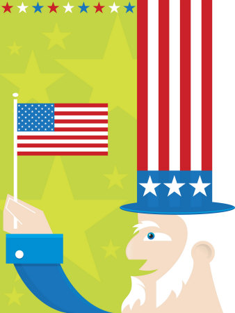 Head Shot of Uncle Sam with American Flag