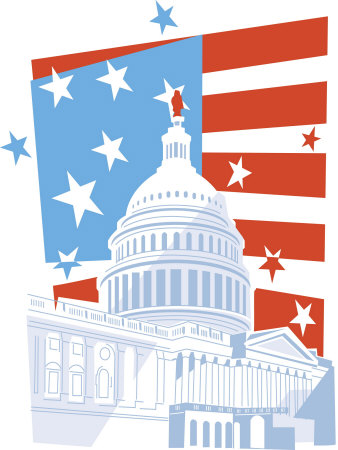 Exterior of United States Capitol with American Flag