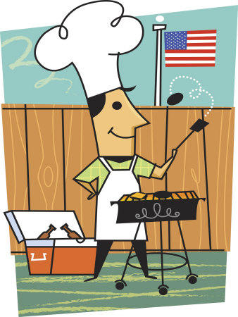 Man Flipping Hamburger on Grill Outdoors