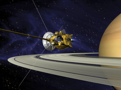 Artists Concept of Cassini During the Saturn Orbit Insertion Maneuver