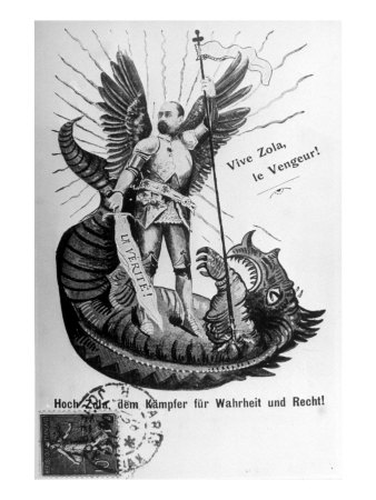 French Novelist Emile Zola Depicted as Dragonslayer Wielding Sword of Truth