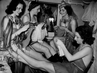 Showgirls Knitting Garments During Drive to Provide Goods to Servicemen During the War