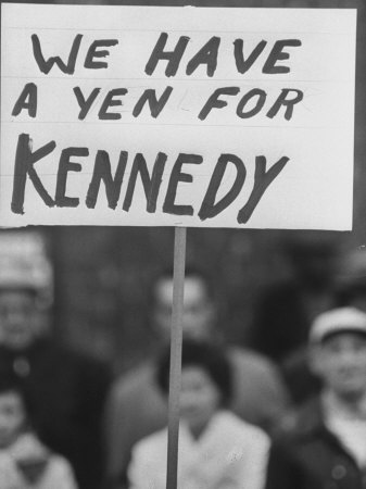 Pro-Kennedy Poster Being Held Up in a Crowd