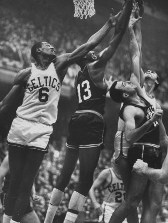Basketball Players Bill Russell and Wilt Chamberlain During Game Poster