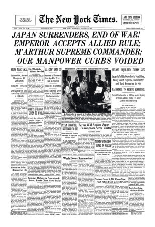 New York Times, August 15, 1945: Japan Surrenders