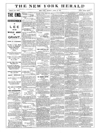 The New York Herald, April 10, 1865: End of The Civil War