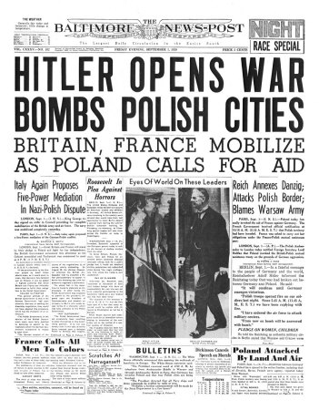 The Baltimore News, September 1, 1939: Hitler Opens War, Bombs Polish Cities