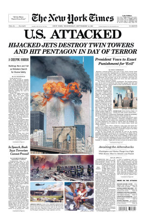 New York Times, September 12, 2001: 9/11 Attacks on New York and DC