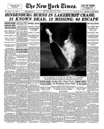 New York Times, May 7, 1937: Hindenburg Burns