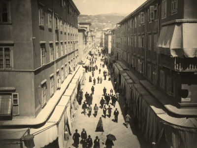 View of Via S. Antonio in Trieste, Busy with Pedestrians