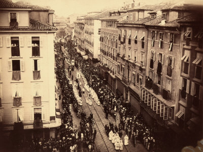 Aerial View of the Corpus Domini Procession in the Streets of Trieste
