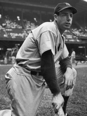 Baseball Player Joe Di Maggio Kneeling in His New York Yankee Uniform