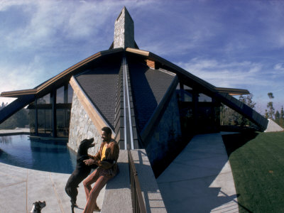 Basketball Legend Wilt Chamberlain with Dog Outside His Home