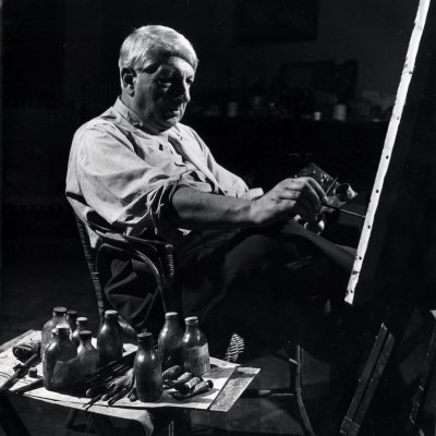 Italian Painter Giorgio De Chirico at Work in His Studio