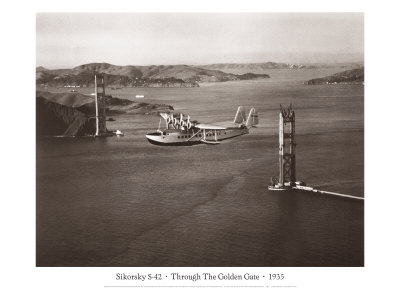 Sikorsky S-42 through the Golden Gate under Construction, San Francisco, 1935