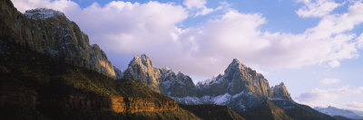 Snow Covered Mountain Range, the Watchman, Zion National Park, Utah, USA