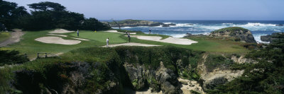 View of People Playing Golf at a Golf Course, Cypress Point Club, Pebble Beach, California, USA Poster