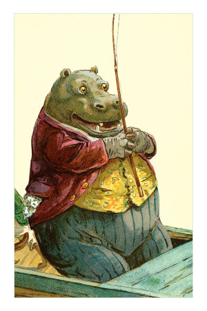 Hippo in Three-Piece Suit Fishing