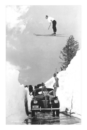 Man Ski-Jumping over Road Poster