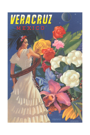 Poster for Veracruz, Mexico, Senorita with Flowers