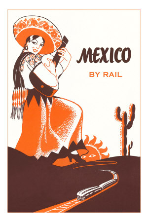 Mexcio by Rail, Senorita with Guitar Premium Poster
