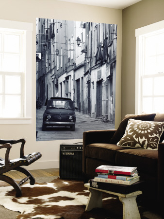 Fiat Driving in Narrow Street, Sassari, Sardinia, Italy