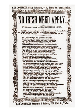 Anti-Irish, No Irish Need Apply, Sheet Music, Includes Reproduction of Newspaper Ad, Feb. 1862