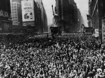 Crowds in Times Square, New York Celebrating the End of World War II, 1945