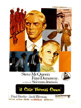 The Thomas Crown Affair, Italian Poster Art, Steve McQueen, Faye Dunaway, 1968