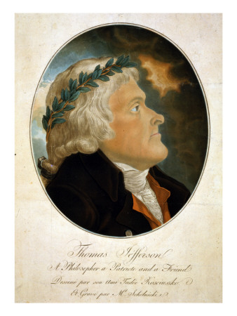 Thomas Jefferson, Color Aquatint Afte a 1799 Painting by Tadeusz Kosciuszko