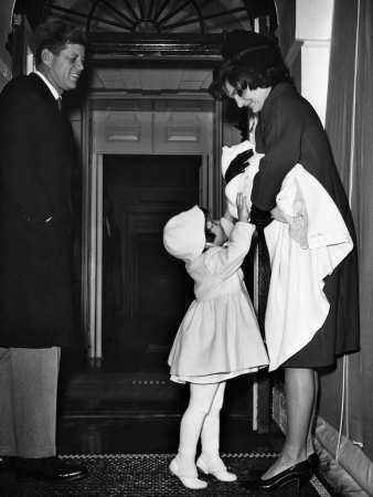John F. Kennedy, Caroline Kennedy, Jacqueline Kennedy Holding John F. Kennedy Jr., January, 1961