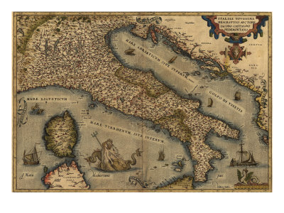 1570 Map of Italy from Abraham Ortelius Atlas, Theatrvm Orbis Terrarvm