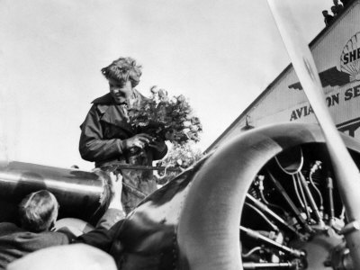 Amelia Earhart Just after Landing in Oakland, on First Solo Flight across Pacific, January 12, 1935