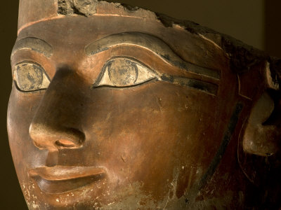 Osiris statue face of Hatshepsut in painted limestone