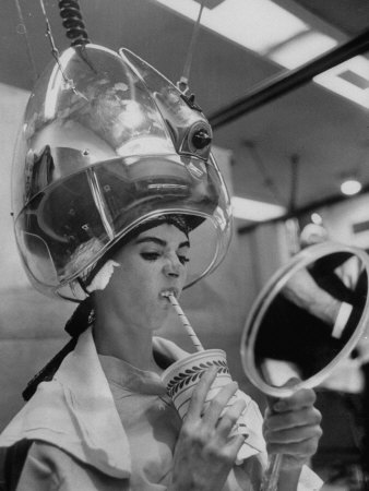 Actress Millie Perkins Making Faces at Herself in Mirror While Getting Hair Done in Beauty Salon