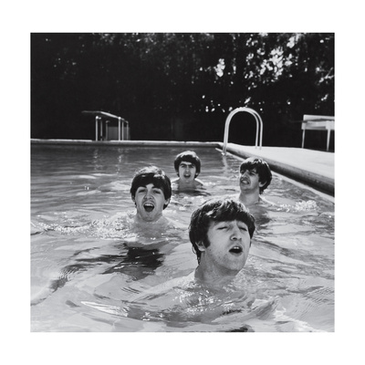 Paul McCartney, George Harrison, John Lennon and Ringo Starr Taking a Dip in a Swimming Pool