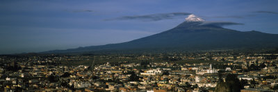 Aerial View of a City with a Mountain in the Background, Popocatepetl Volcano, Cholula