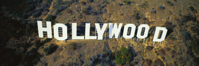 California, Los Angeles, Aerial View of Hollywood Sign at Hollywood Hills