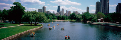 High Angle View of a Group of People on a Paddle Boat in a Lake, Lincoln Park, Chicago