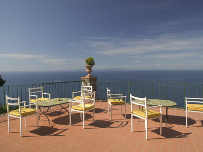 Empty Tables and Chairs on the Balcony of a Hotel, Ceasar Augustus Hotel, Anacapri, Capri