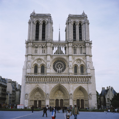 People Walking in Front of a Cathedral, Notre Dame De Paris, Paris, France