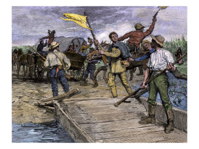 Pro-Slavery Forces Ferrying Missouri Voters to the Kansas Shore to Vote Against Free Soil, 1850s