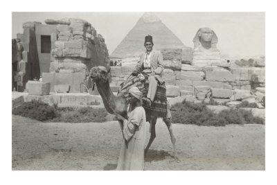 Man in Fez on Camel, Pyramid and Sphinx
