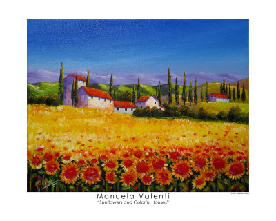 Sunflowers And Colorful Houses