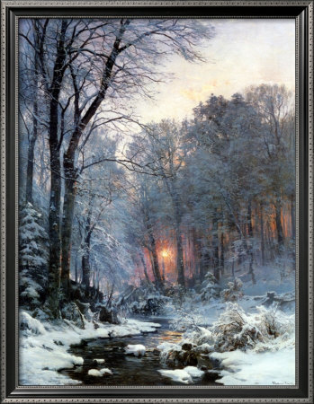 Twilit Wooded River in the Snow